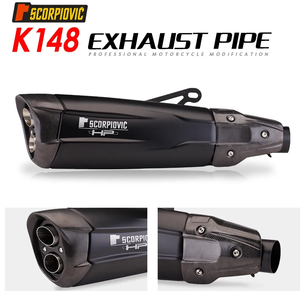 Exhaust Silencer for motorcycle, carbon fiber tube with double holes, DB Killer, for s1000rr, ZX10R, TMAX530, 560