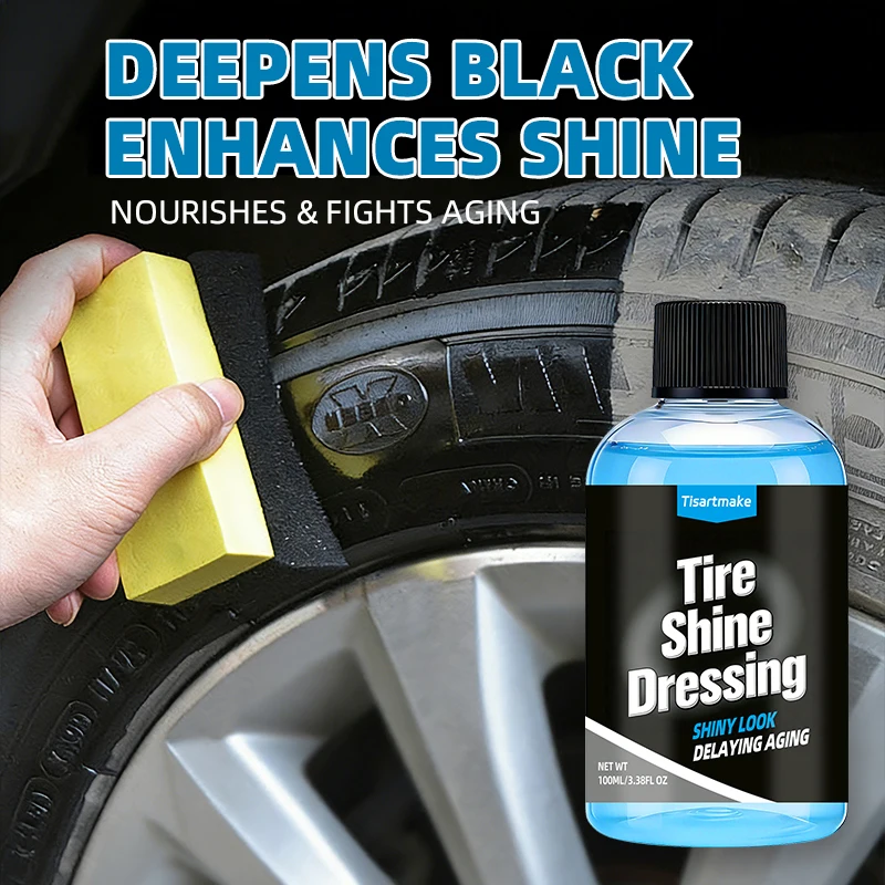 Black Wet Look Tire Shine Dressing -Automotive Clear Coat Tire Dressing Spray for Glossy Wet Tire Look, Vinyl & Plastic, with UV