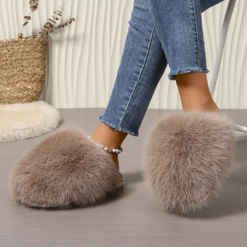 Creative 2024 New Women's Flat Shoes Indoor Plush Slippers Anti Slip Comfortable Round Toe Suede Lightweight Women's Shoes