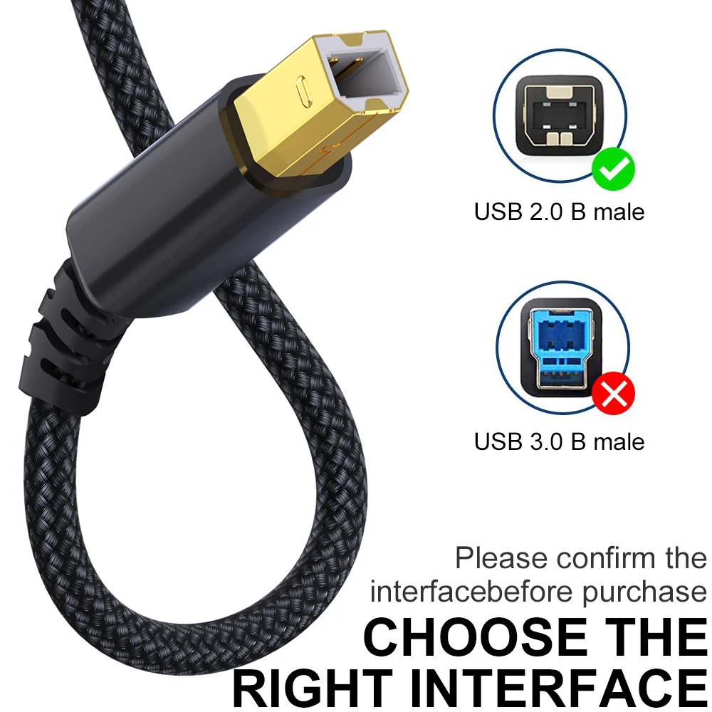 Premium USB B to C Printer Cable for HP, Nylon Braided Scanner Cord, Home Office Print Daily
