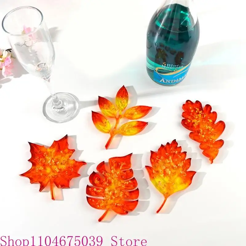 

5asd 5Pcs Large Size Leaves Coaster Silicone Resin Mold Tropical Maple Leaf Resin Casting Mold Resin Concrete Mold Art Crafts