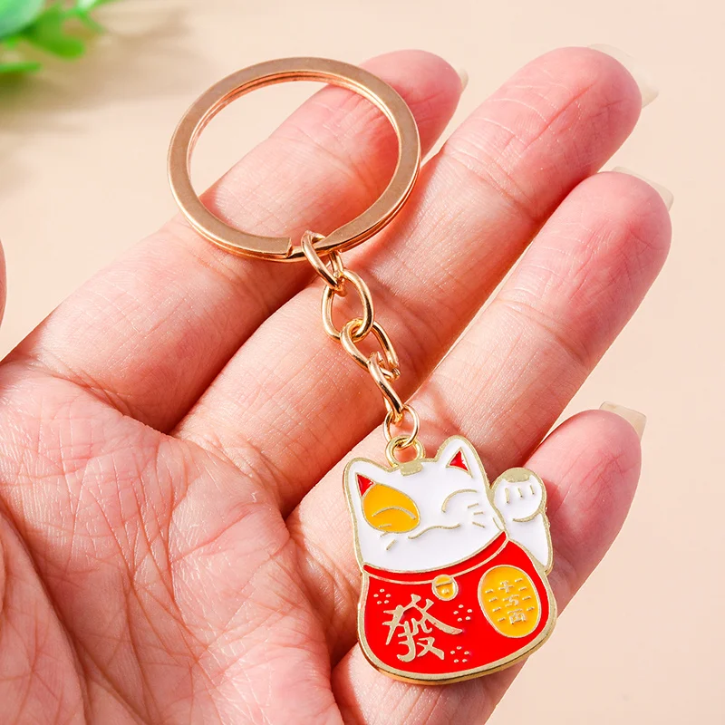 Aihua Cute Lucky Cat Keychain Good Luck Fortune Bag Key Ring Pendant for Friends Lovers Souvenir Gift - Detail 1