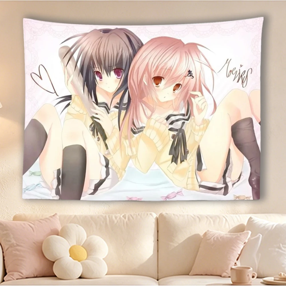 Vintage Twin Sailor Anime Girls Wandteppich Pastellfarbenes, zartrosa Wandbehang Schlafzimmerdekoration – Detail 1