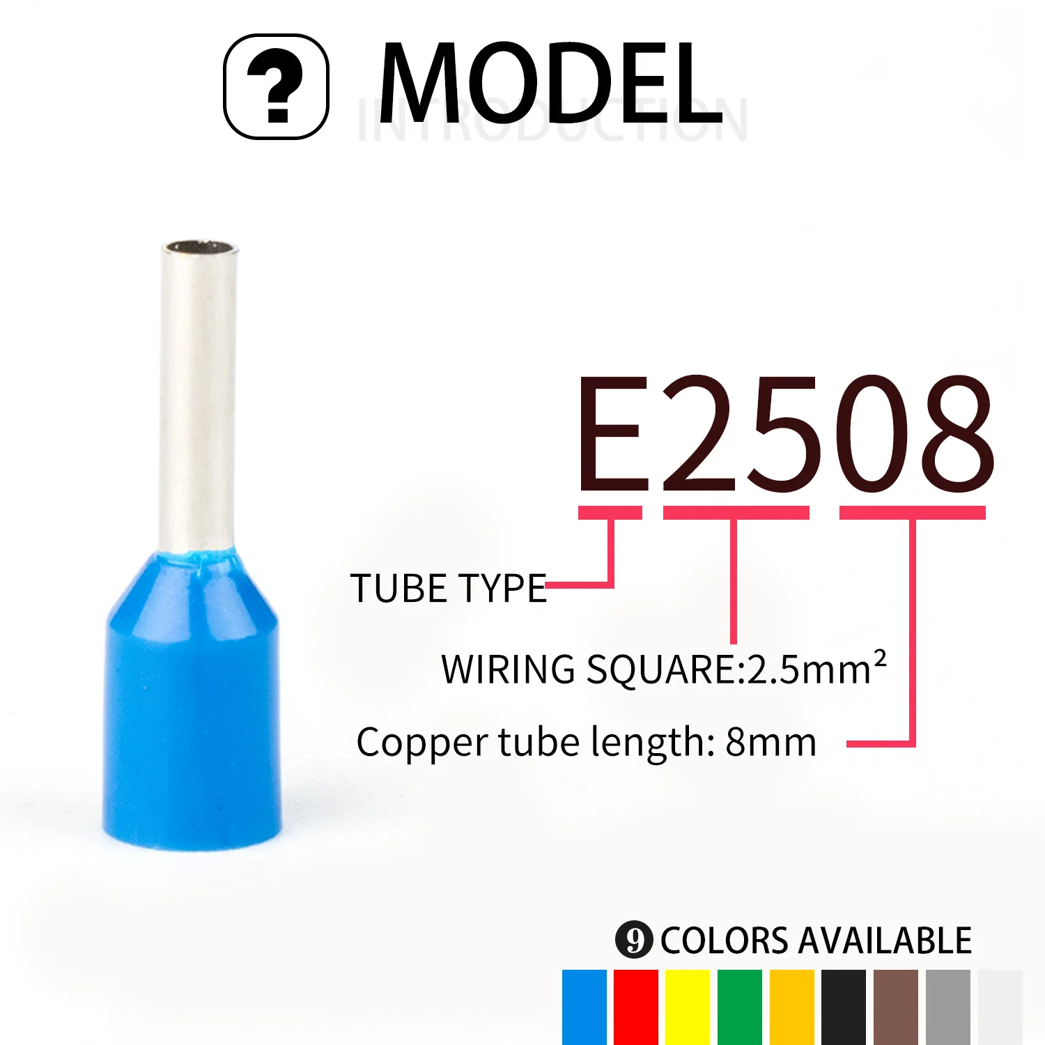100pcs  E2508 Insulated Ferrules Terminal Block Cord End Wire Connector Electrical Crimp Terminator  Wire  For 2.5mm2, 14 AWG