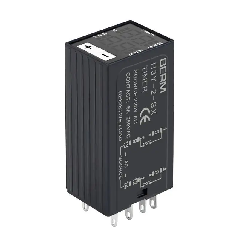 H3Y-2 Delay Relay 220V 24V Dual Time with Base Small Digital Display Cycle Time Control Delayer H3Y-4 Liquid Crystal Time Relay