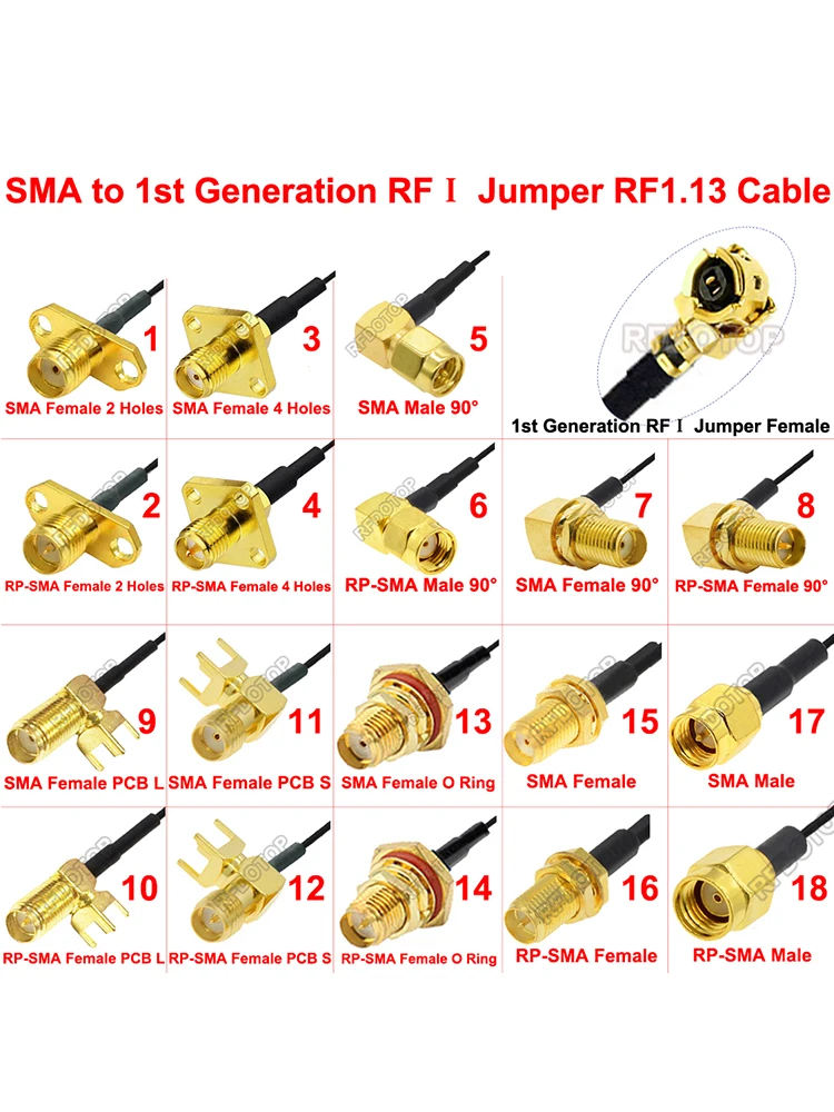 Antenne Radio WiFi RFI cavalier connecteur SMA mâle/femelle vers uFL/IPX1 1ère génération femelle RF1.13 câble d'extension queue de cochon IPX-SMA