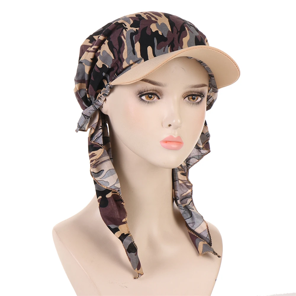 Women Turban Hat Wide Brim Sunshade Hats Female Outdoor Bandana Turban Caps Scarf Soft Hijab Caps Headscarf Turbante Mujer Visor