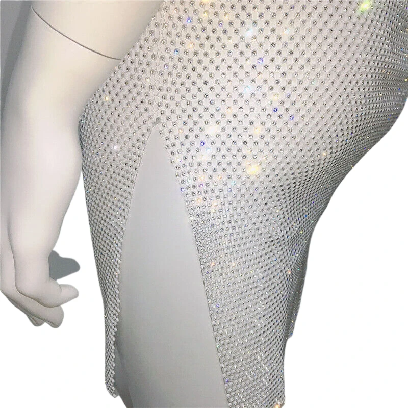 Damen Glänzendes Strass-Mesh-Neckholder-Minikleid Sexy Durchsichtiges Funkelndes Bodycon-Kleid Clubwear Strandparty-Überwurfkleid платье женское 2026 – Detail 10
