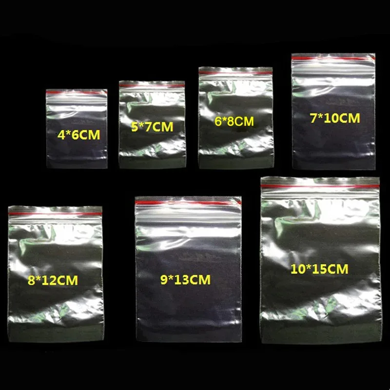 100/200pcs Small Zip Lock Plastic Bag Reclosable Transparent Bag Shoe Bag Vacuum Bag Poly Clear Bags Thickness 0.05mm
