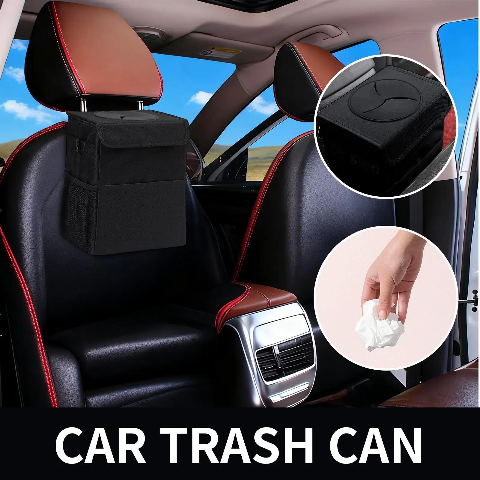

Car Trash Can Leakproof Backseat Storage Bag Car Garbage Bin For Truck SUV Road Trips Weekend Outings Vacation Outdoor