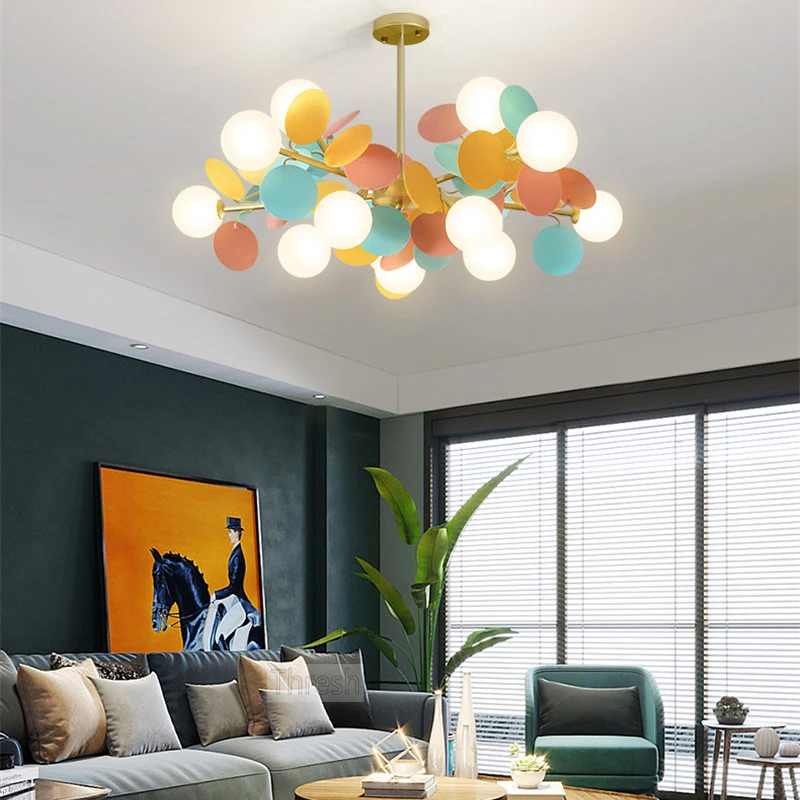 

Modern Glass Ball Color Films Led Ceiling Chandelier for Bedroom Children's Living Room Lamp Home Decor Hanging Light Fixture