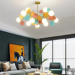 Modern Glass Ball Color Films Led Ceiling Chandelier for Bedroom Children's Living Room Lamp Home Decor Hanging Light Fixture