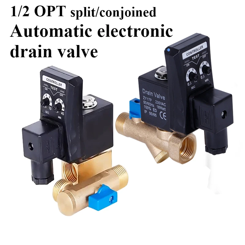 Automatic Electronic Timing Drainage Valve 1/2 OPT Split/connected Dn15 Brass Irrigation/air Compressor Drain Switch AC220v