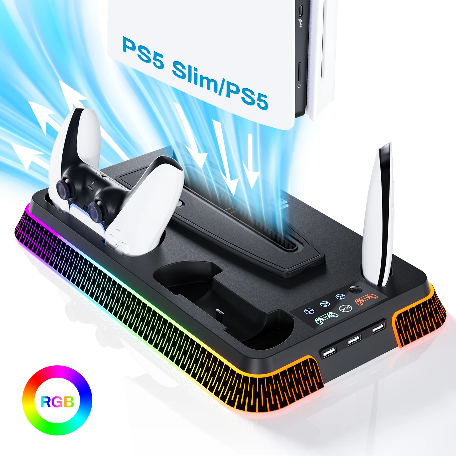 

STORM WYRM Multi-Functional Charging Stand for PS5 Pro/PS5 Slim/PS5 with Dual Charging Dock ,Cooling Fans and LED Light YH66S