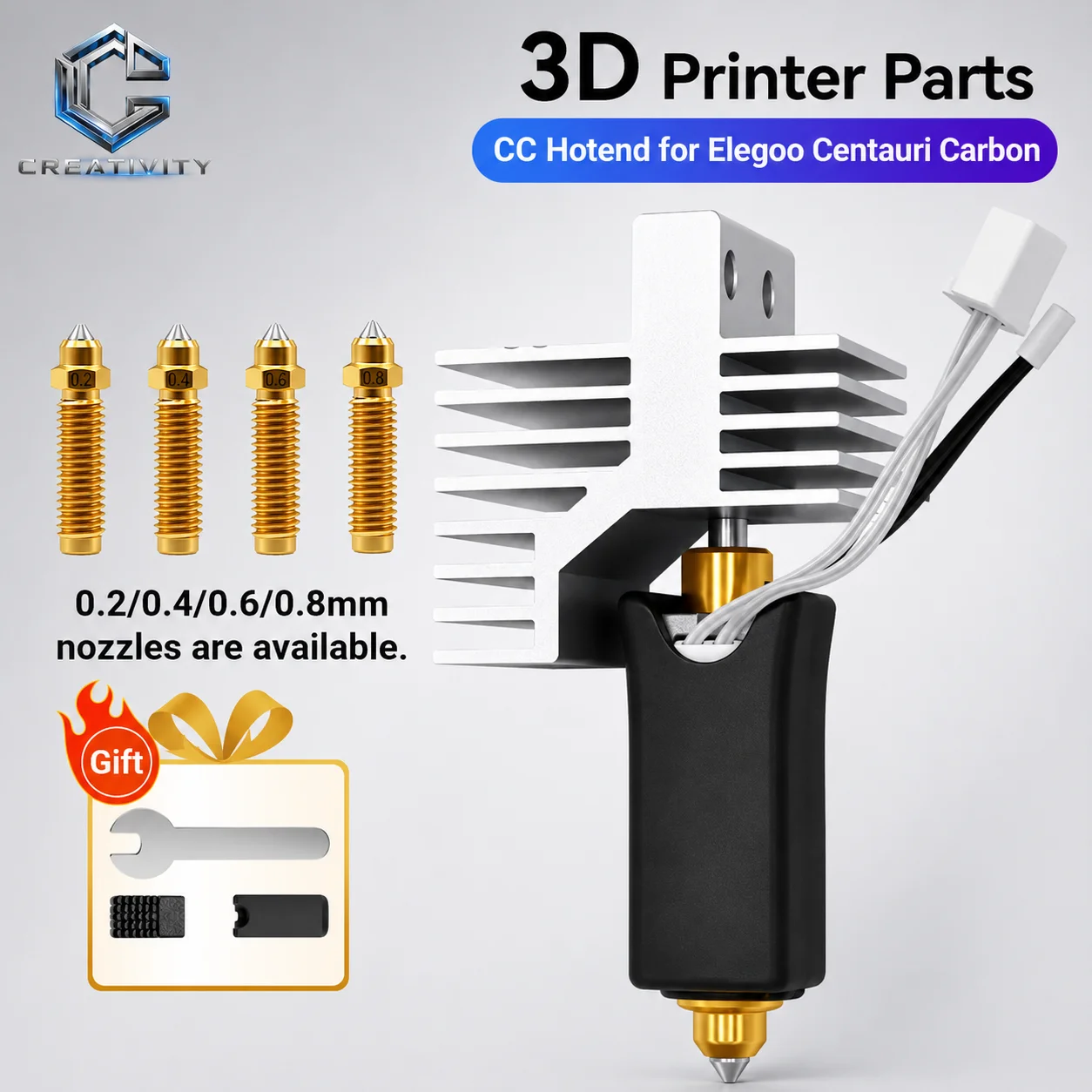 Upgrade ELEGOO CC Hotend 0,2/0,4/0,6/0,8 mm Bimetalldüse montiert Extruder Keramik Hotend Kit für Elegoo Centauri Hot End
