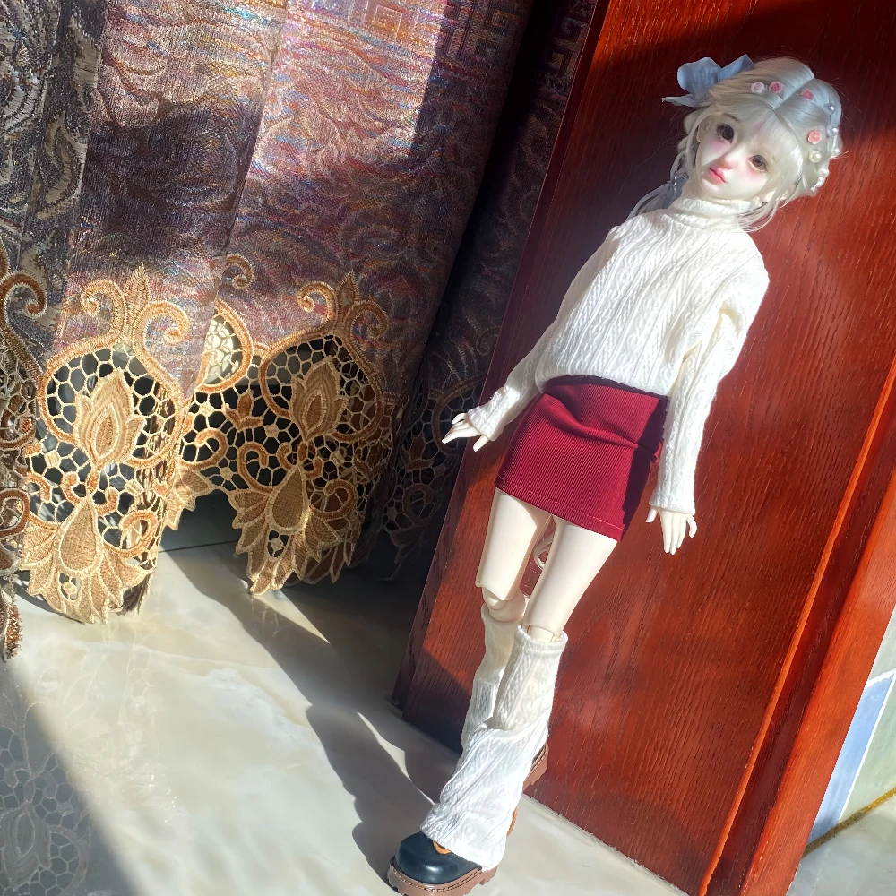 (حسب الطلب) 1/4 ملابس دمى لدمية Bjd 45 سنتيمتر سترة محبوكة + تنورة ضيقة + جوارب ألعاب بناتي تلبيس إكسسوارات دمي ، بدون دمية