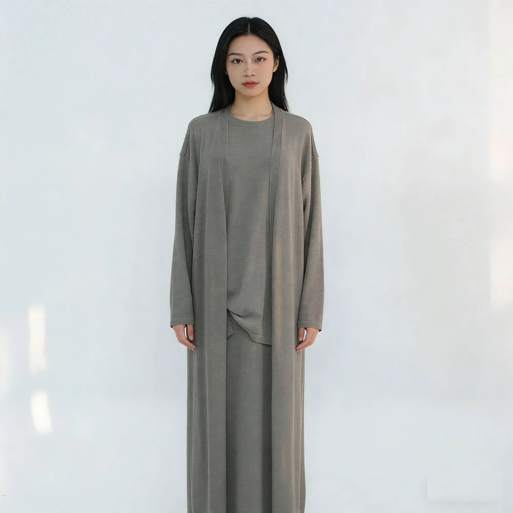 

Мусульманские комплекты для женщин: осенне-зимний вязаный кардиган-кимоно, топ и юбка (3 предмета), исламская одежда, абайя, женский мусульманский костюм