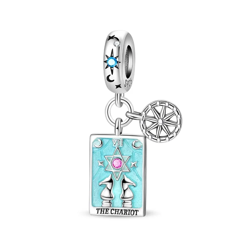 925 Sterling Silver The Chariot Tarot Charms Pendant Fit Original Bracelet DIY Women Engagement Jewelry Gift