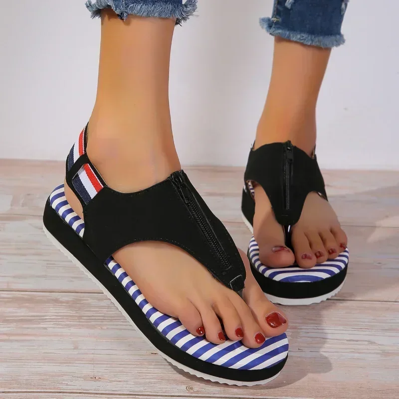 Chanclas planas romanas para mujer, sandalias de plataforma a la moda, zapatos informales de playa, calzado de verano