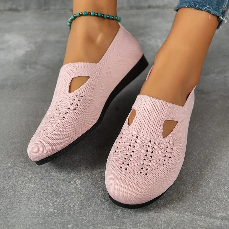 New Women's Shoes Mesh Light Breathable Slip on Casual Shoes Solid Color Versatile Low Help Flat Shoes