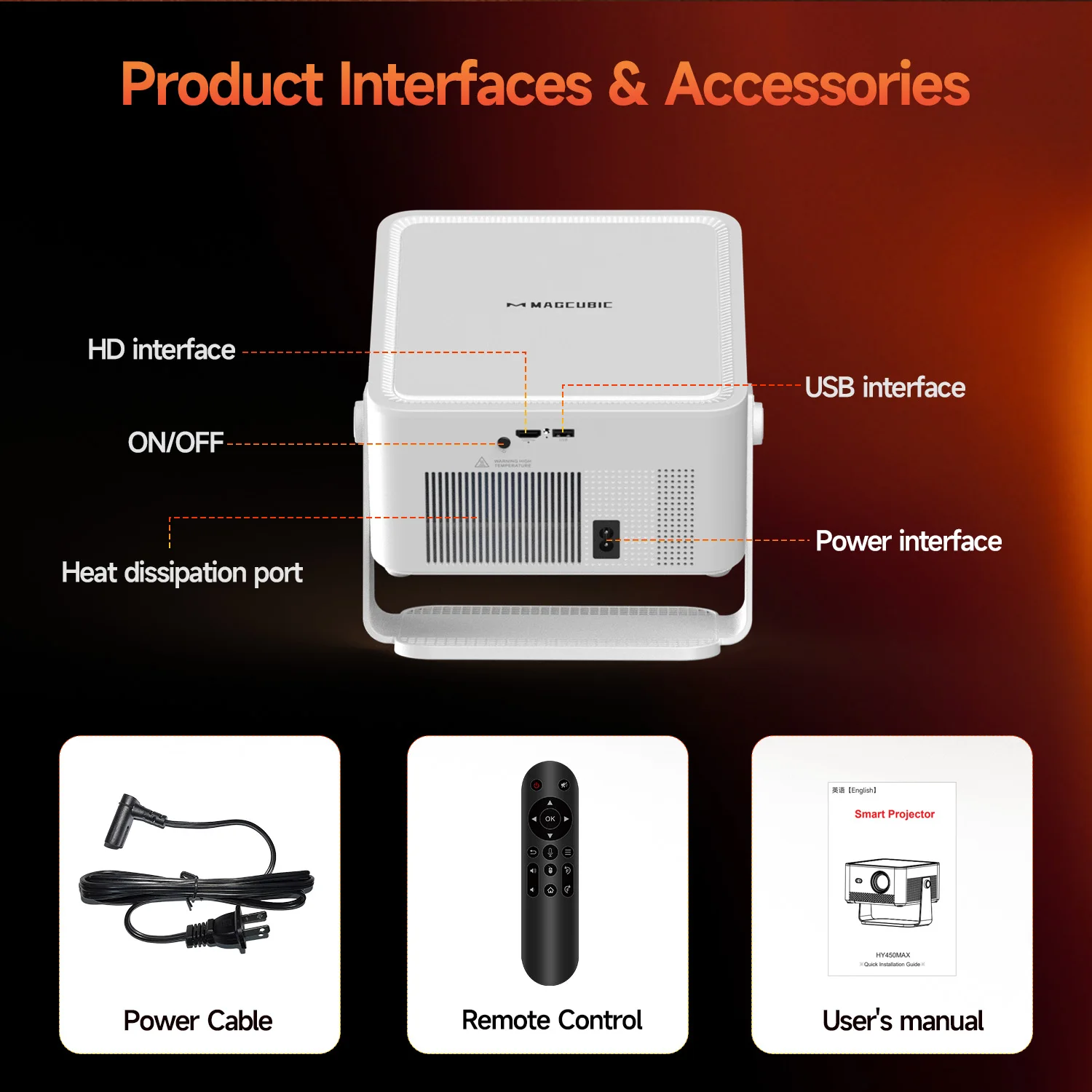 Magcubic HY450MAX 1100ANSI Android 14 Tragbarer Outdoor-Projektor 1080P Autofokus 8K Unterstützung WIFI6 Beam Mini-Projektor – Detail 19