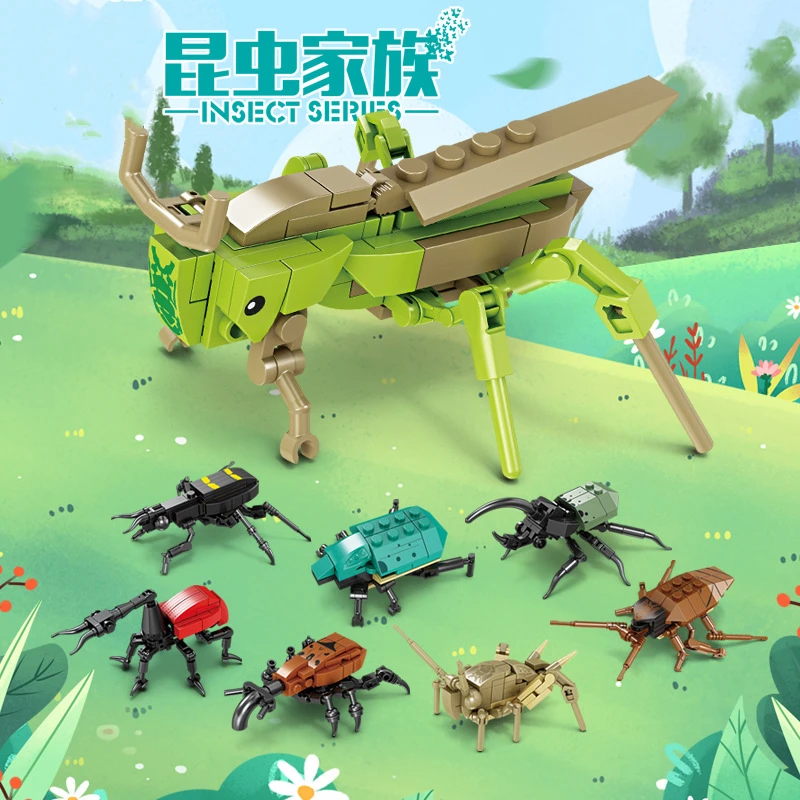 Compatible With LEGO Insect Building Blocks, Small Particles, Dragonfly, Seven Star Ladybug, Mantis Puzzle Assembly Model Toys