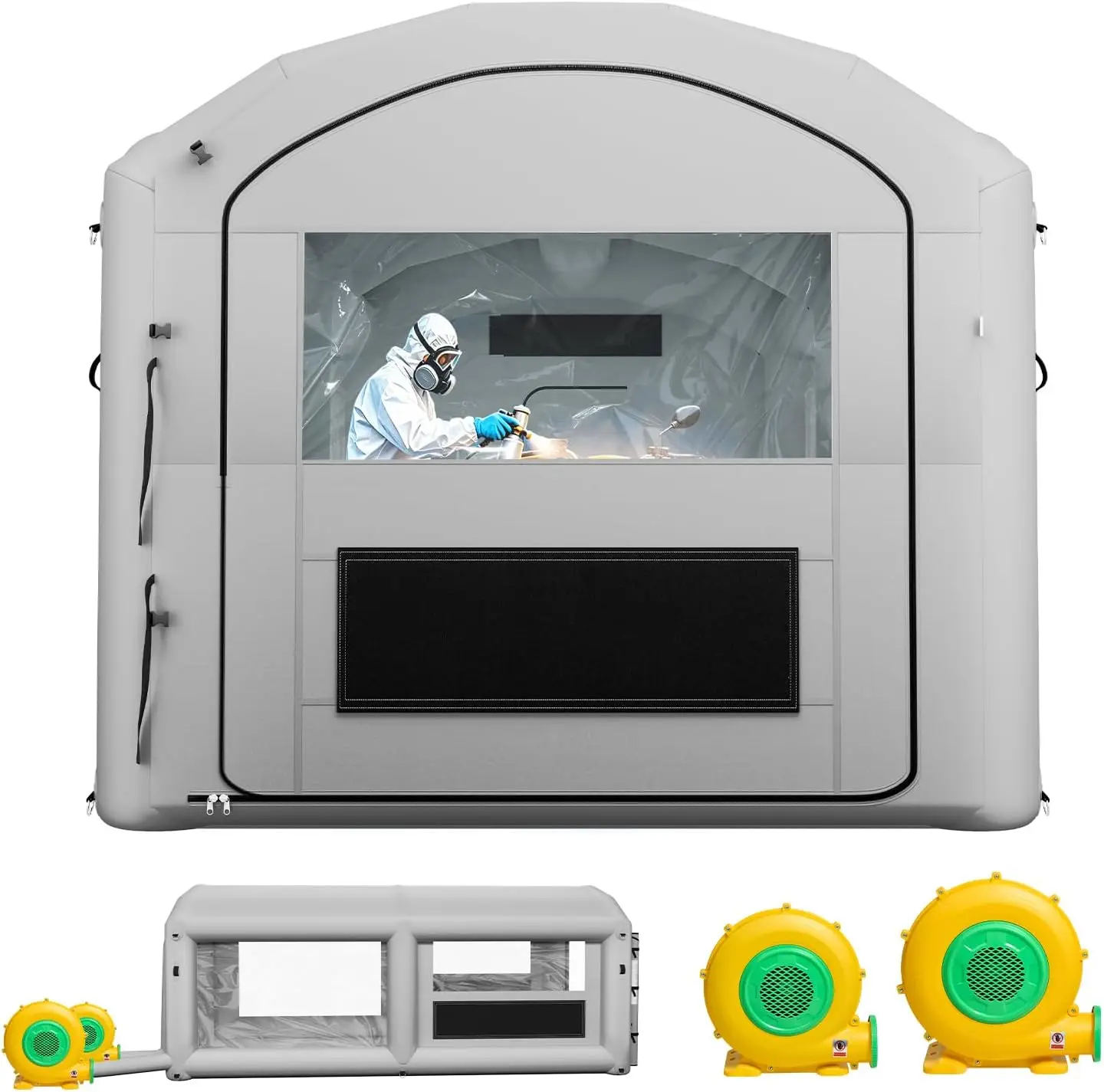 Inflatable Paint Booth, 20 x 10 x 8 ft, Portable Spray Booth with 480W+750W Blowers and Large Filter Cotton, Arched Roof Blow Up