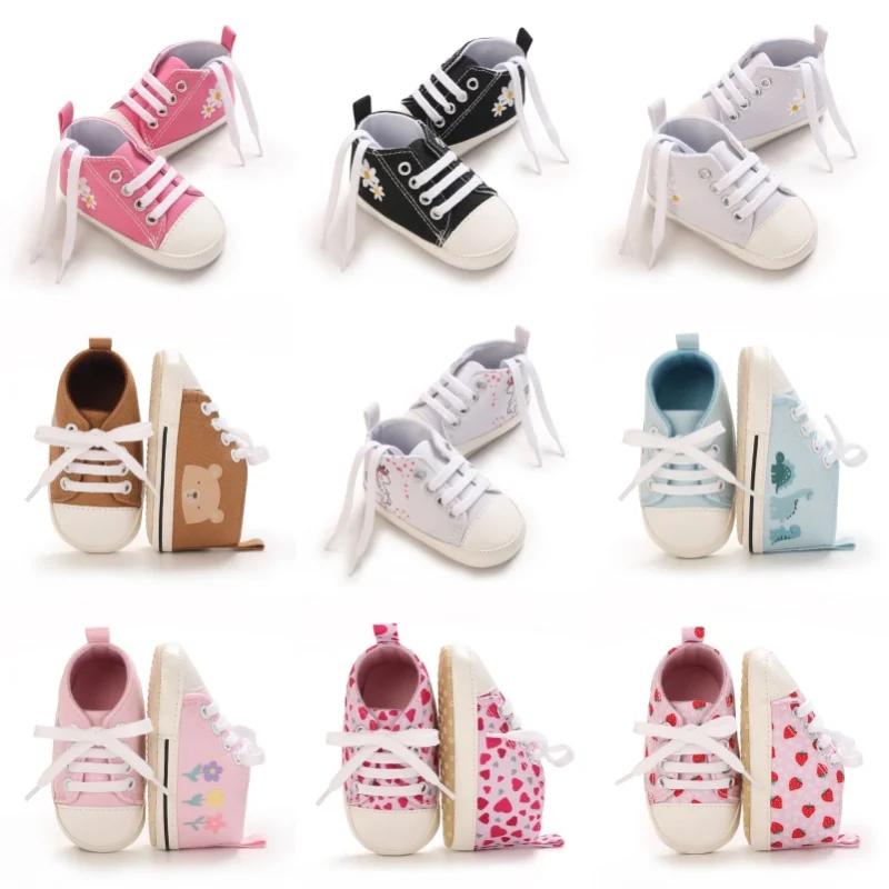 

Infant Pre-Walker Shoes 0-18M Baby Girls Floral Print Canvas Sneakers, Soft Sole Casual Baby Footwear