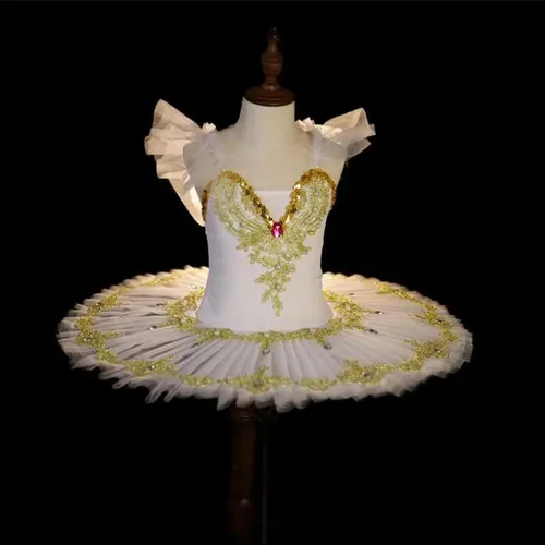 Imagen 2 del producto Tutú de Ballet profesional para niña, traje de baile del lago de los cisnes blancos, bailarinas de actuación infantil, vestido de Ballet, tutú de panqueque para niña