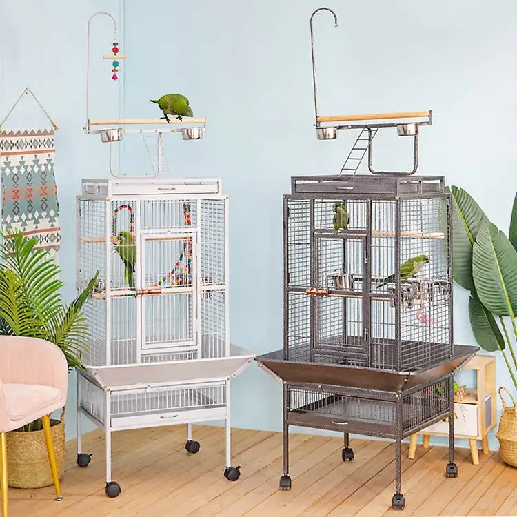 

Parrot luxury villa black phoenix tiger skin metal bird cage large special splash proof household parrot cage factory direct sal