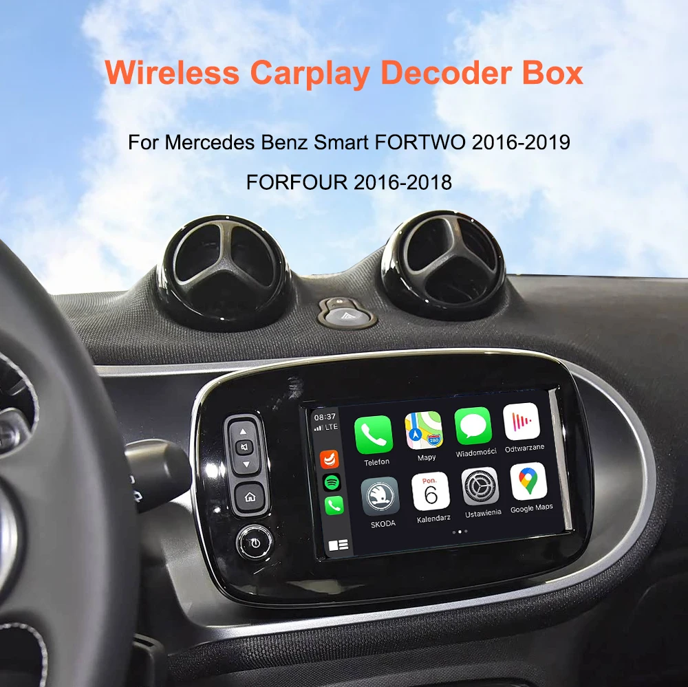 Bonroad Wireless Carplay Android Auto Nachrüstsätze für Mercedes Benz Smart 453 Fortwo Forfour 2016-2019 Interface Mirror Link – Detail 1
