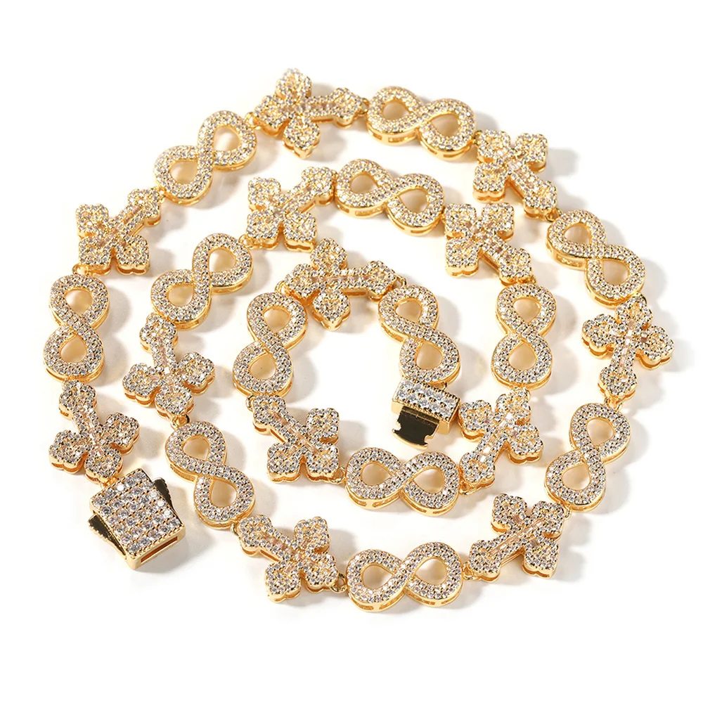 

Trendy Men's Stylish & Unique Infinity Figure-8 Chain Necklace - New Hip-Hop Cross Pendant with Mixed-Set Baguette Zircons