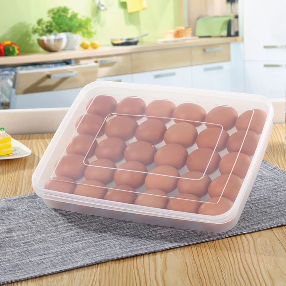

30 Grids Large Capacity Egg Holder Plastic Material Transparent Lid Food Container Refrigerator Tray Storage Box White