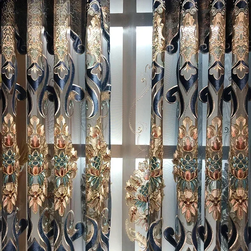 

European Chenille Hollow Luxury Curtains For Living Room Bedroom Embroidery Curtain Tulle Windows Decoration Screen Villa