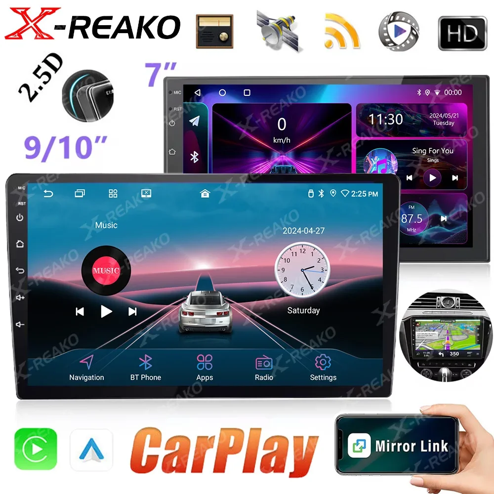 

X-REAKO 2 Din Car Radio 7/9/10 inch Wireless Carplay Android Auto AM FM RDS BT GPS Navigation Wifi Multimedia Player Head Unit