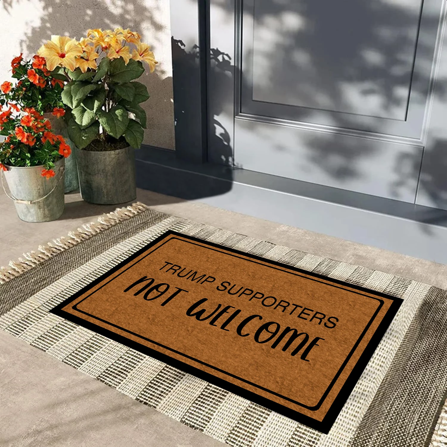 

Trump Supporter Not Welcome Door Mat Rubber Backing Striped Front Door Rug Outdoor Doormats Indoor Floor Mat for Kitchen