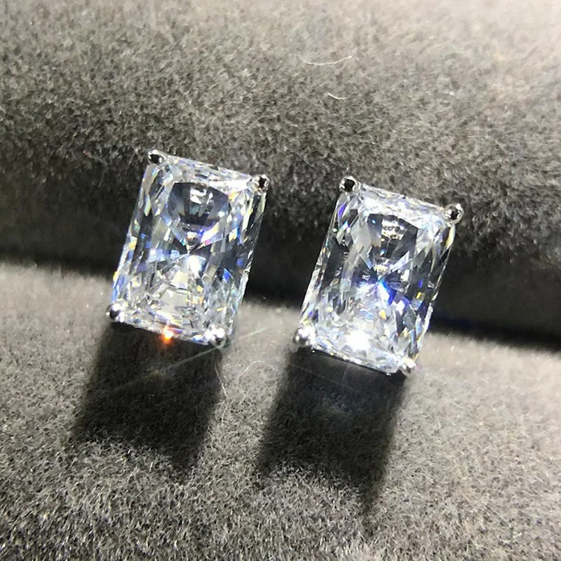 

Classic Female Earrings 925 Sterling SIlver 4 Claws Square Zircon Earrings for Women Promise Love Wedding Statement Jewelry