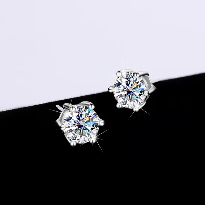 s925 Authentic Mossan diamond six prong earrings 1 carat temperament simple Mossan stone gift earrings