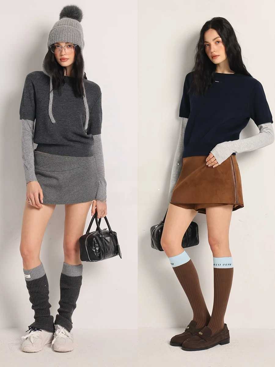 

nt Layering Wool Blend Sweater Fake Two-Piece Knitwear Commute Elegance Women's Faion Soft Warm ort Length Striped
