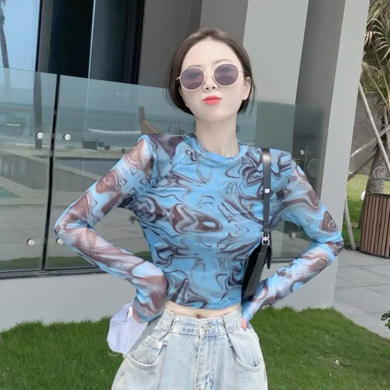 DAYIFUN-O Neck T-Shirts for Women Long Sleeve Tight High Waist Sun Protection Tops Tees Female Summer New Tshirts 2024