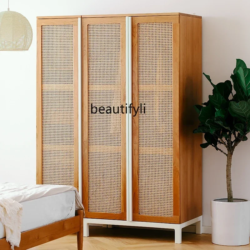 X0 خزانة ملابس من الخشب الصلب من خشب الكرز، خزانة غرفة نوم بسيطة من الخيزران الياباني