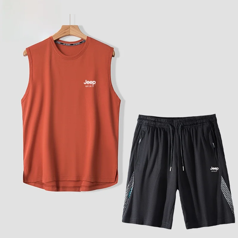 

Men's Summer Casual Vest Set Large Size Svel Fitn Sports Running Two-Piece Cotton Blend Elastic Fabric orts