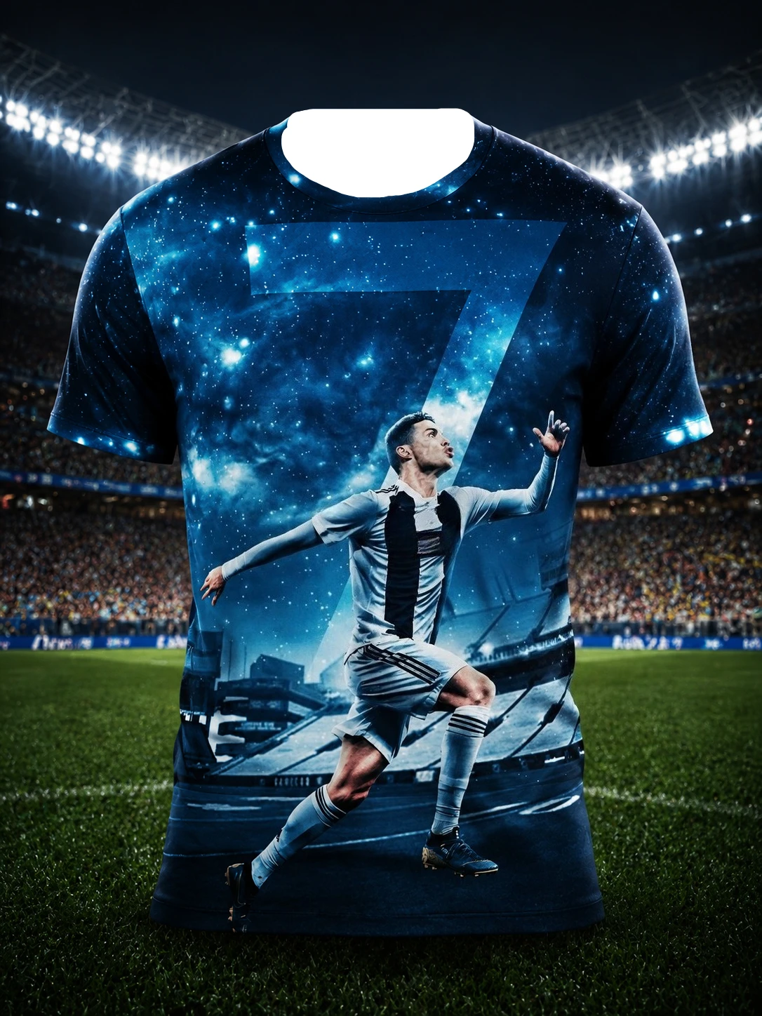 

2026 Latest Blue Starry Sky Football Pattern T-shirt Clothing Family3D Printed Short Sleeve Fans Casual Fashion