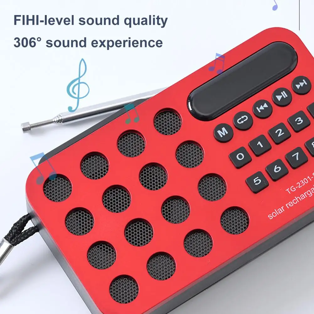 Solar Charging Portable FM Receiver Radio With Bluetooth Wireless Speaker Support USB TF Card Multi-band Rechargeable MP3 Player