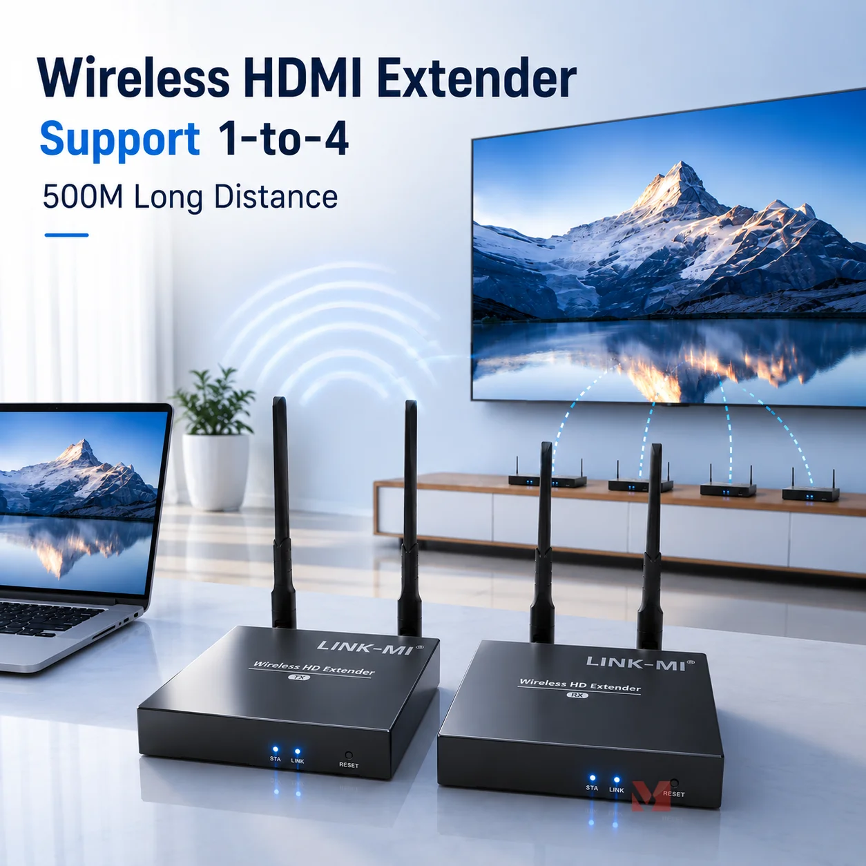 Wireless HDMI Extender 500M 1080P60Hz 1TX to 4RX HDMI Transmitter Receiver 5G Wireless HDCP 1.2 HDMI Video Extender