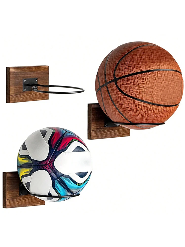 Support mural de football, support mural de basket-ball, présentoir de boules en bois et métal, support mural de rangement, organisateur de balles