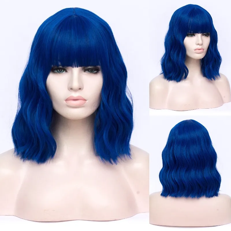 MSIWIGS parrucche Cosplay ondulate Bobo corte per le donne parrucca sintetica Bob verde rosso viola marrone blu nero con botto per ragazza