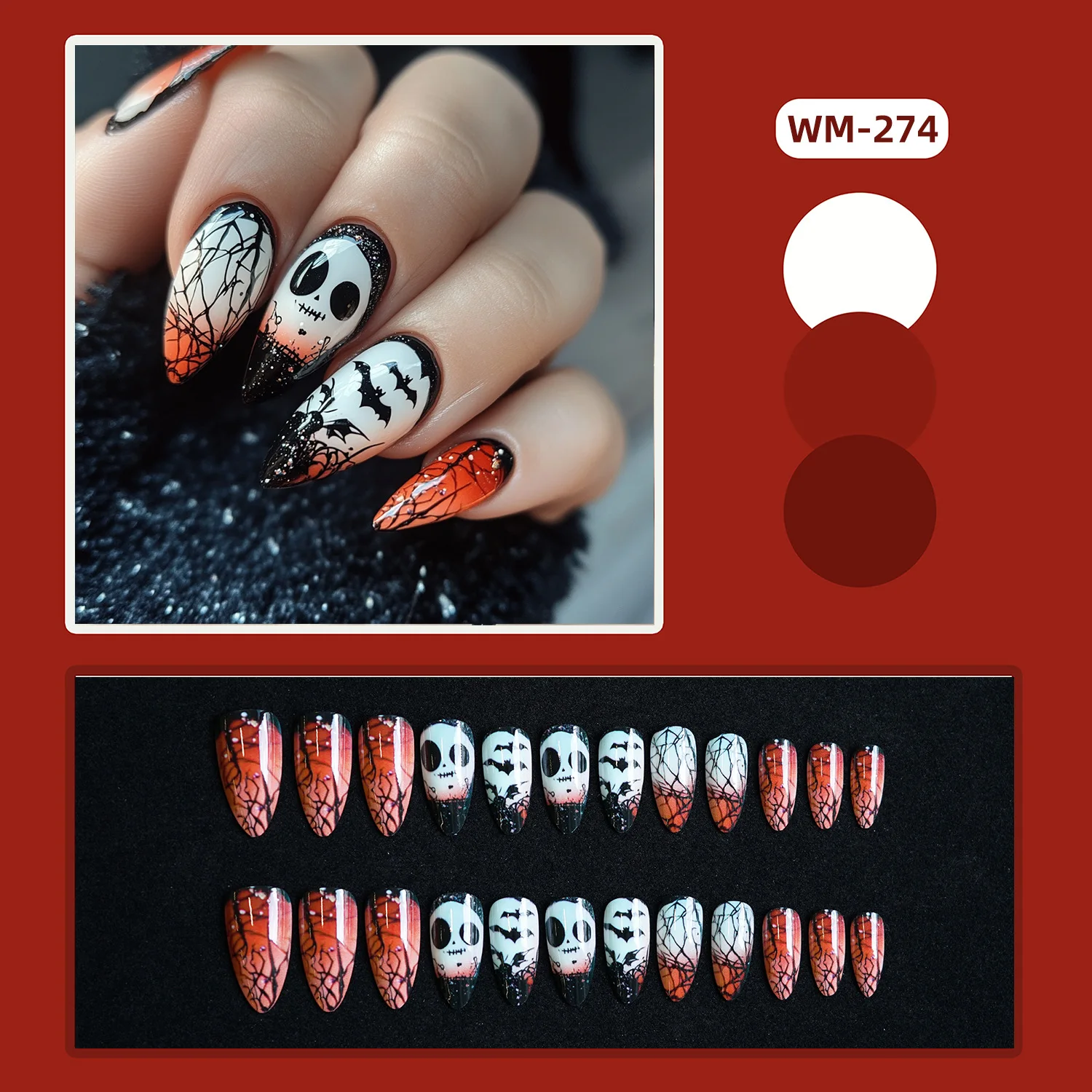 24pcs Long Ballet French Press on Nails Spice Girl Halloween Spider Ghost False Nails Wearable Reusable European Fake Nail Tips