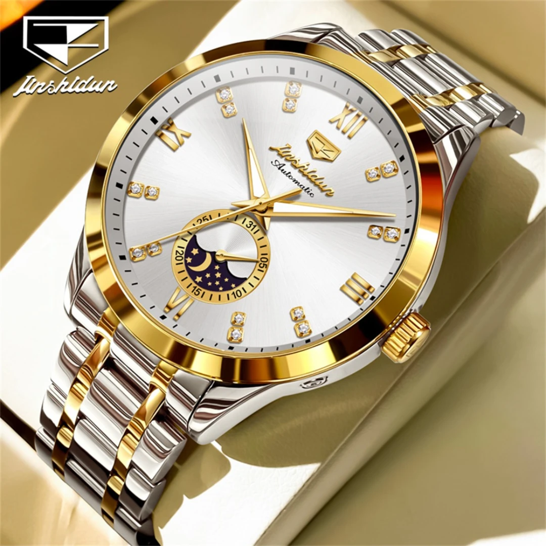 

JSDUN 8969 Fashion Mechanical Watch Gift Stainless Steel Watchband Round-dial Wristwatch Luminous