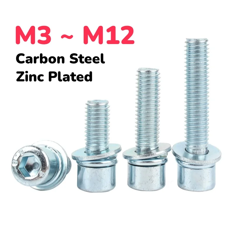 

Grade 8.8 M3 ~ M12 Zinc Plated Allen Hex Socket Cup Head Screw With Washer Bolt Combination Set